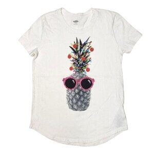 Old Navy Pineapple Graphic Tee In White With Pink Glitter Sunglasses Size L girl